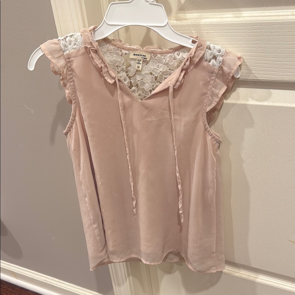 Blush Pink Sleeveless Blouse with Lace Detail